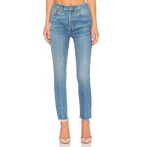RE/DONE High Rise Ankle Crop Jeans Mid Blue
